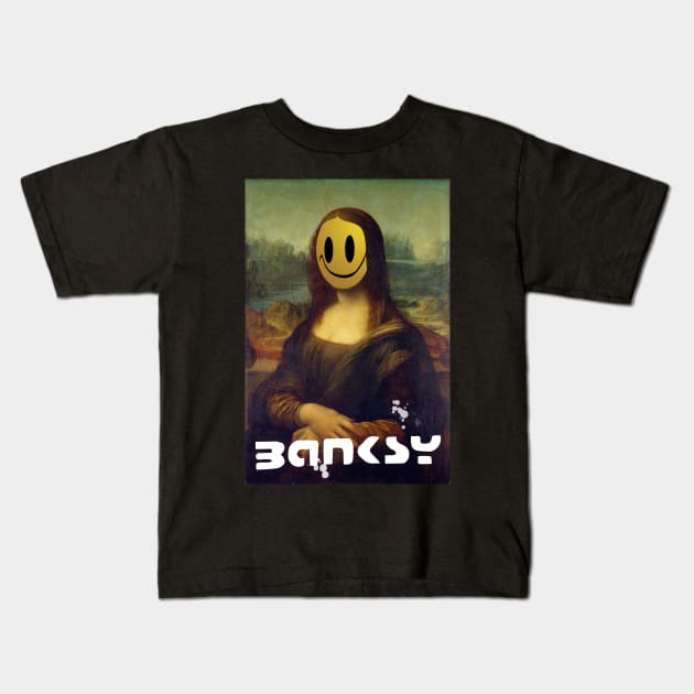 Mona Lisa Banksy Style Kids T-Shirt by SteelWoolBunny